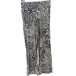 Lilly Pulitzer Lounge Travel Pants black white abstract wide leg knit S rayon